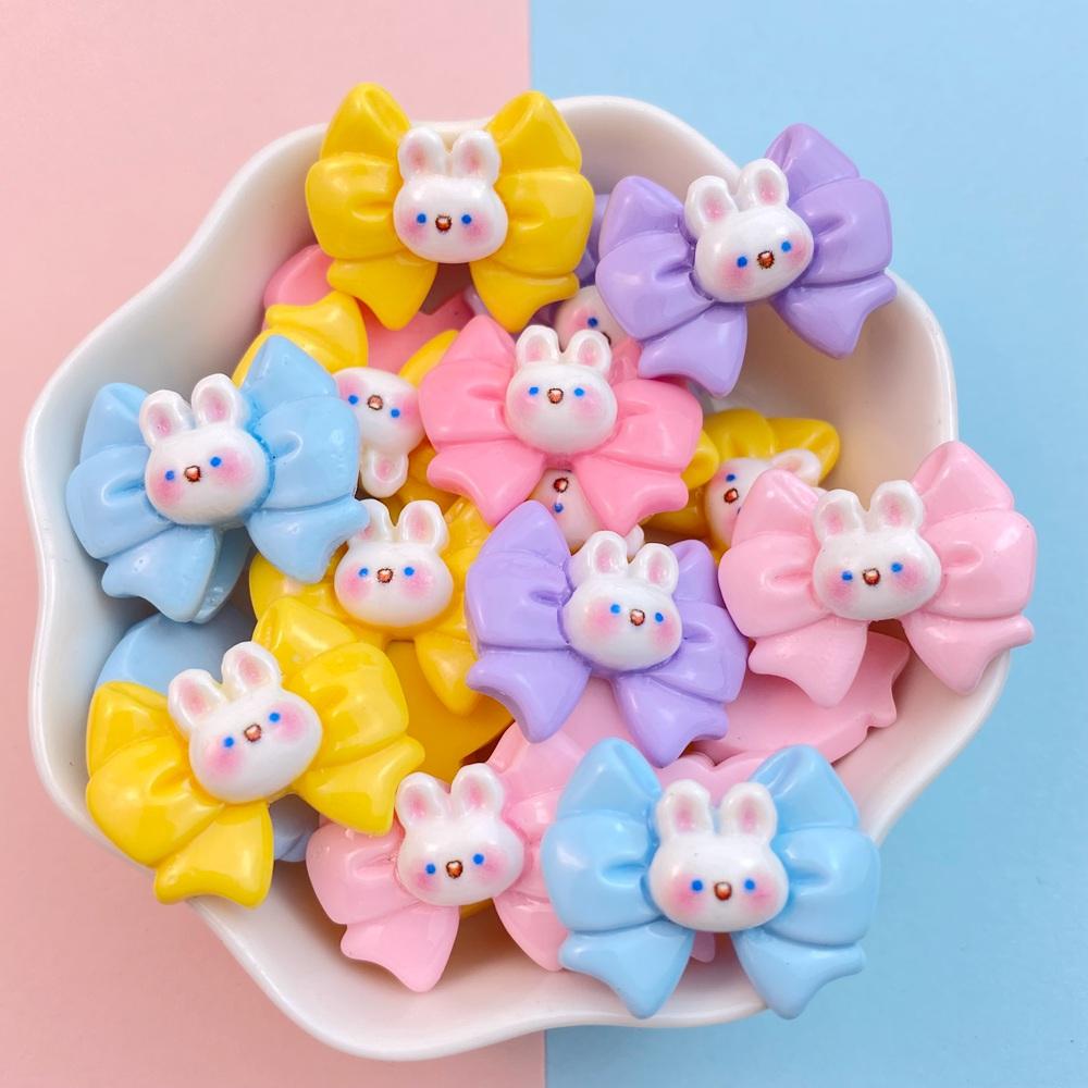 10Pcs New Cute Resin Rabbit Bow Series Flat Back Parts Embellishments For Hair Bows Accessories