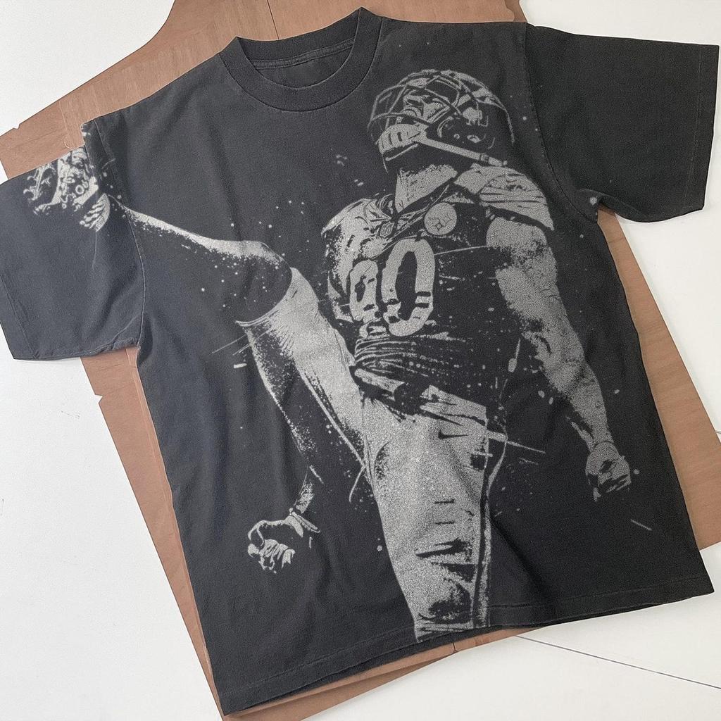 TJ WatT-Shirt: Handmade Bleached Faded Black Cotton Tee