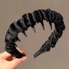 Women French Sparkling Pearl Wavy Headband, High Skull Top Toothed Hair Band, Non-slip External Wear Pressure-Reducing Hair Accessory