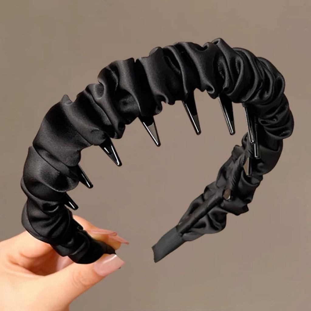 Women French Sparkling Pearl Wavy Headband, High Skull Top Toothed Hair Band, Non-slip External Wear Pressure-Reducing Hair Accessory