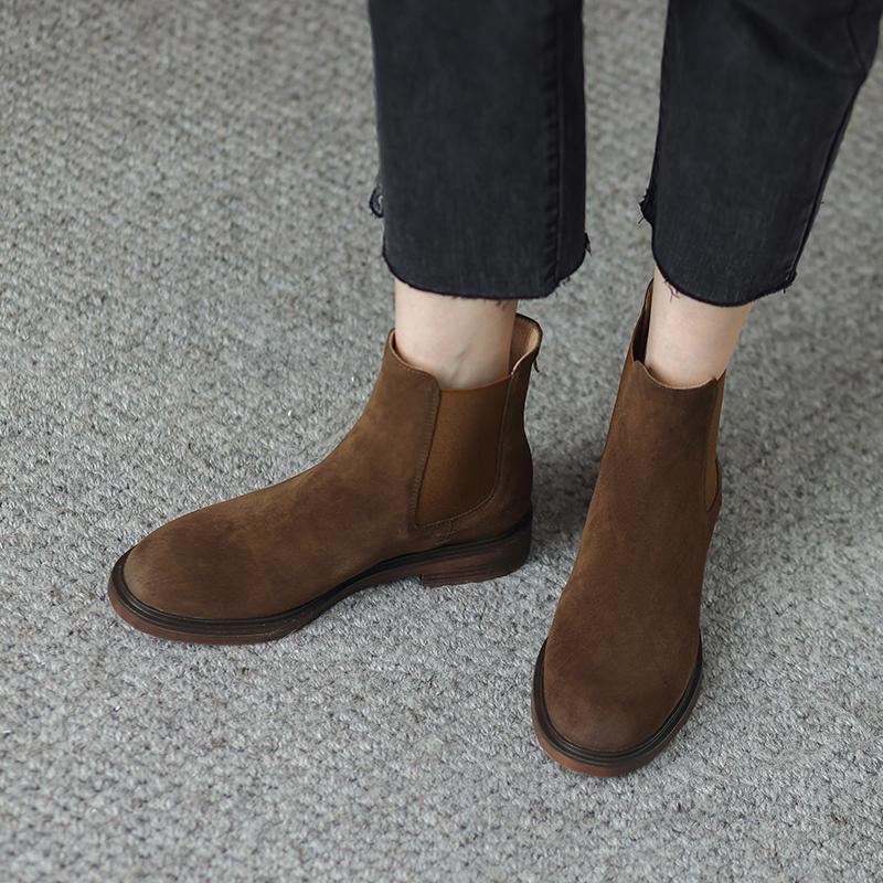Autumn/Winter Women Boots Genuine Leather Women Shoes Round Toe Chunky Heel Shoes Ankle Boots Modern Chelsea Boots