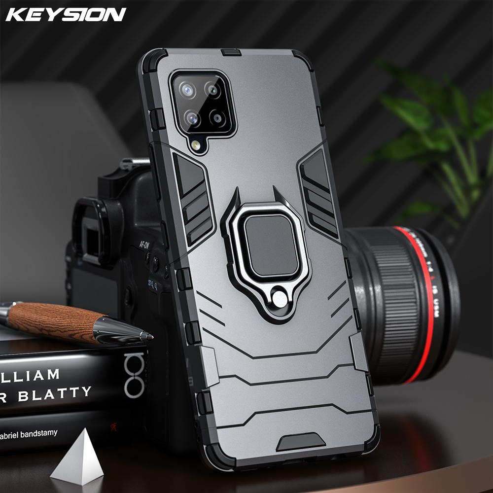 KEYSION Custodia blindata antiurto per Samsung A12 con anello reggiano Bumper Cover posteriore in silicone per Galaxy A12