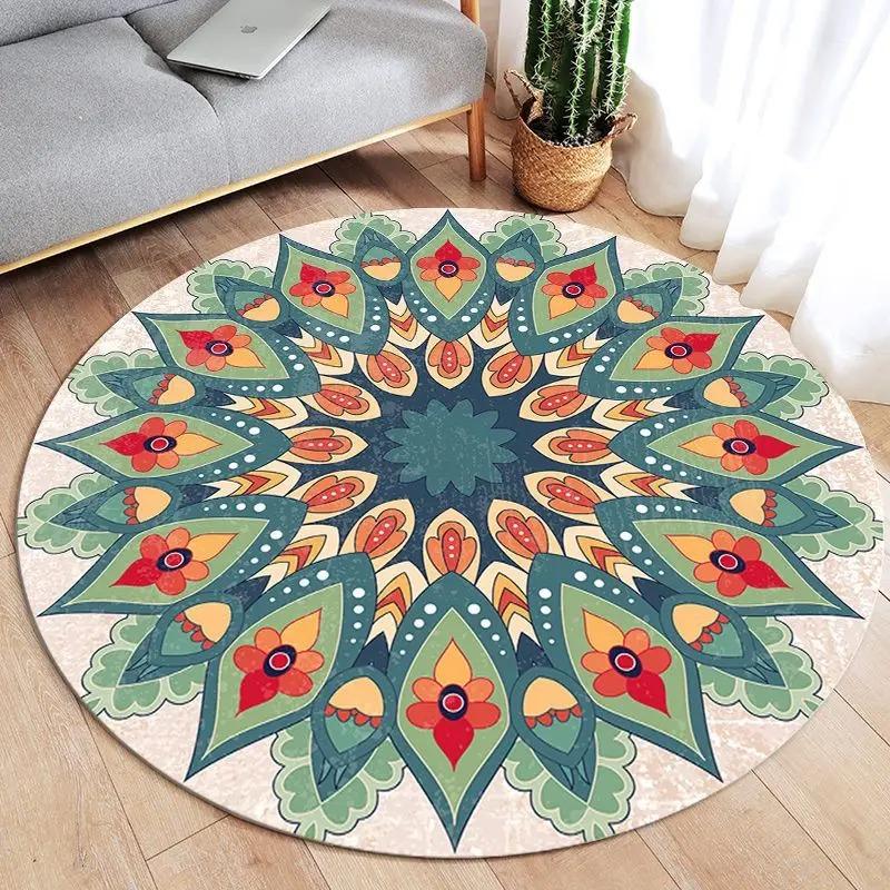 Retro Mandala Round Carpet Living Room Sofa Carpet Simple Home Decoration Bedroom Floor Mat Kitchen Bathroom Anti-slip Mat