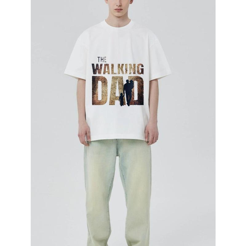 Czarny T-shirt The Walking Dad z graficznym sylwetkowym wizerunkiem ojca i dziecka do noszenia na co dzień