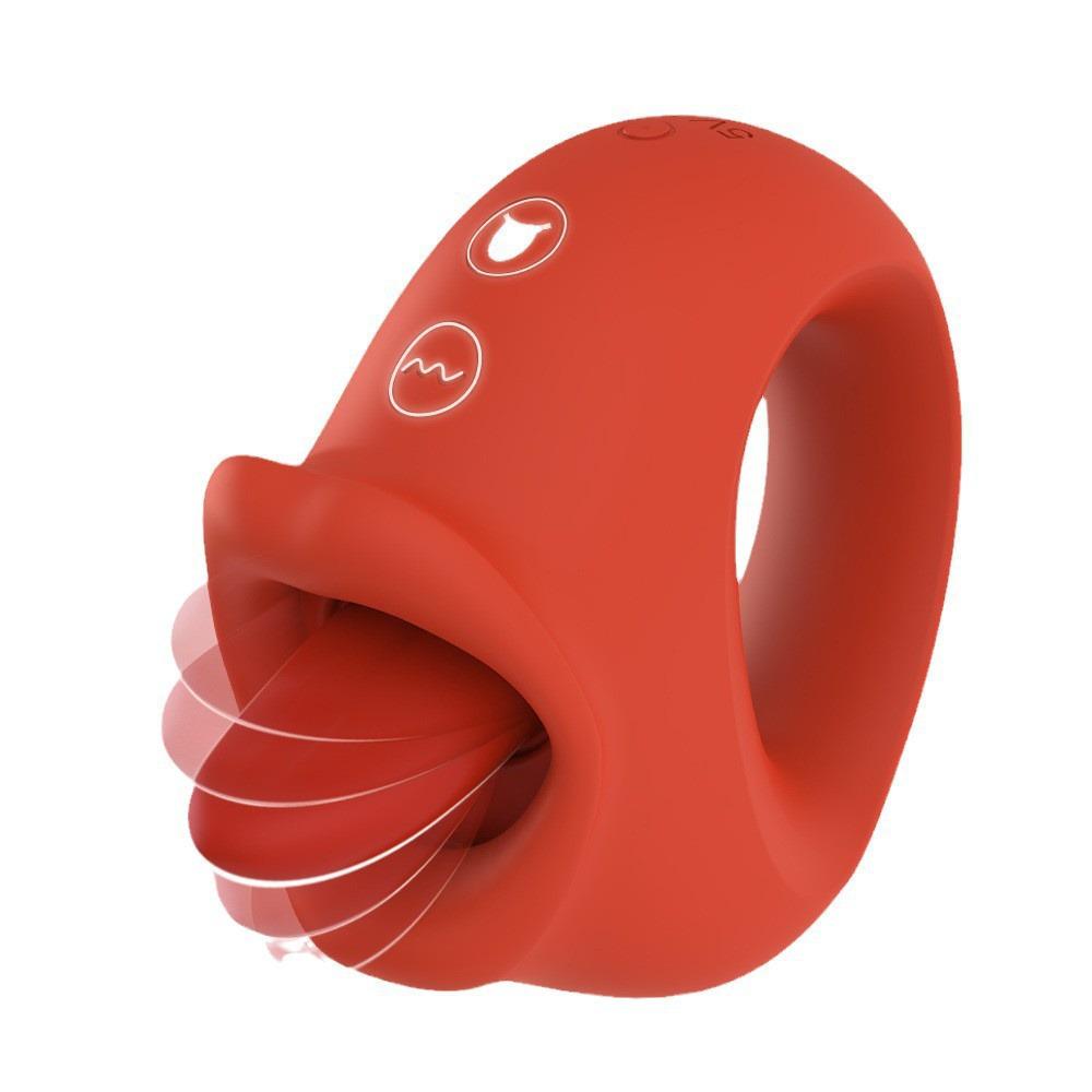 Red Cuff Vibrating Tongue Licking Masturbator - Rechargeable Female Sex Toy