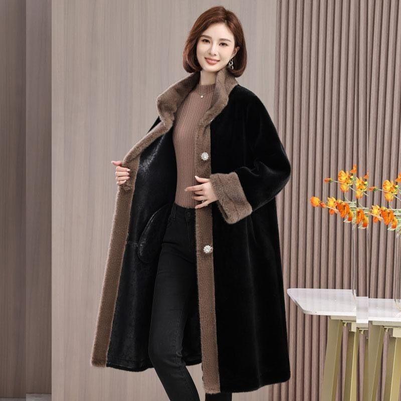 Mom's Winter Thickened Imitation Mink Jacket Long Fashionable and Noble Middle-aged Women's Imitation Fur Coat