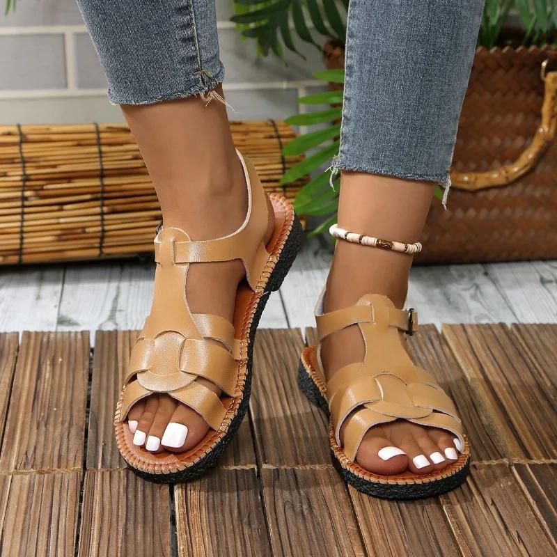 

Fashion 2025 New Summer Women s Flat Sandals High Quality Casual Comforts Sandals Women Solid Color Buckle Strap Shoes Ladies Sandalias 36