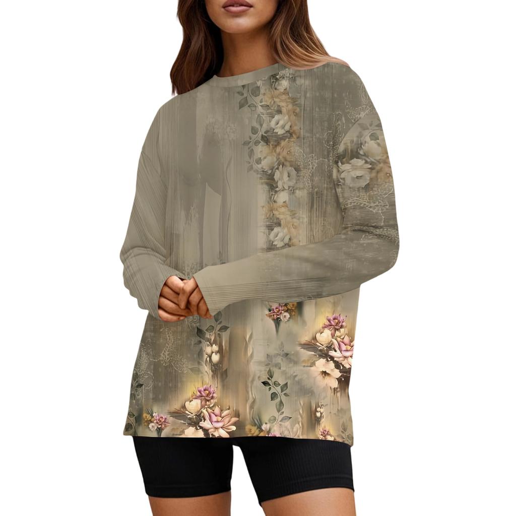 Women's Fashionable Casual Round Neck Solid Color Long-sleeve Top