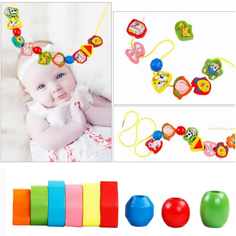 9-36Pcs Baby Wooden Toys Cartoon Fruit Animal Stringing Threading Wooden Beads Toy Monterssori Educational Toys For Kids