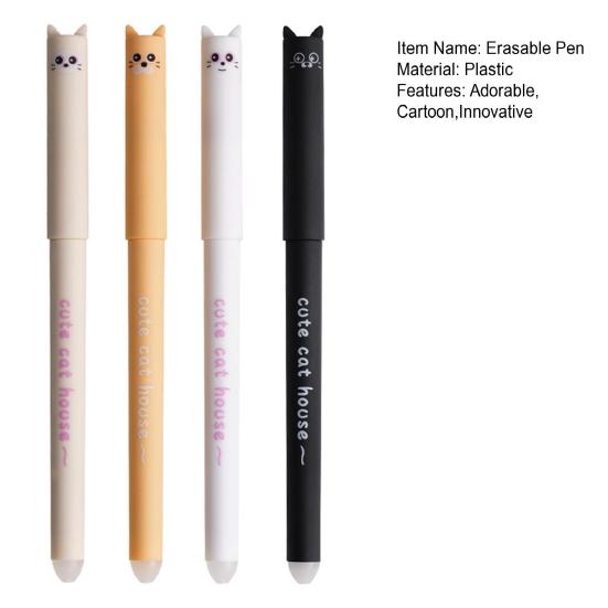 4 Adet Sevimli Kedi Silinebilir Jel Kalem 0.5mm Geri Çekilebilir Klipsli Silgi Uçlu Kalemler Kawaii Çizgi Film Yazı Okul Malzemeleri