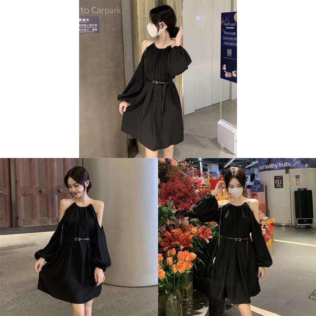Modern French Designer Dress With Long Sleeves For Casual Fall Wear