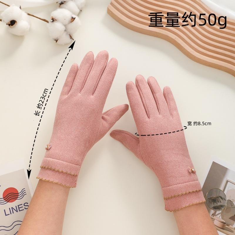 Warm gloves New women's outdoor riding rabbit velvet bow windproof and cold versatile autumn and winter gloves
