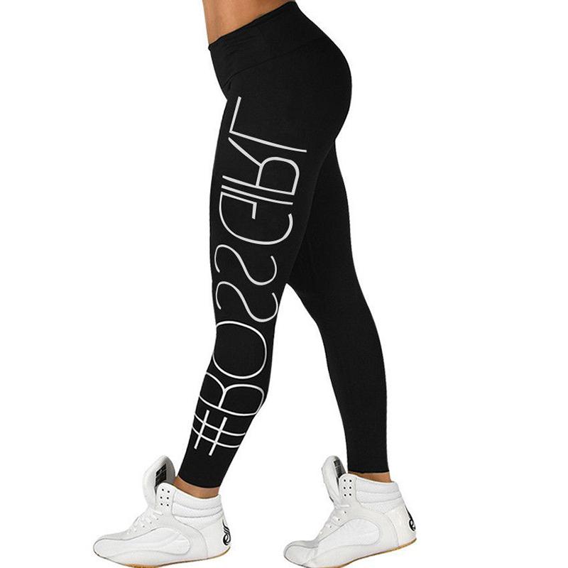 

Женские леггинсы с принтом букв, спортивные фитнес-брюки для бега, высокоэластичные брюки для йоги M чёрный