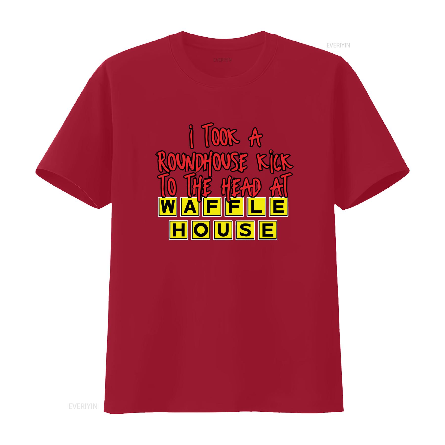 

Funny WAFFLE HOUSE T Shirt Roundhouse Kick to the Head vintage Washed Stretched Slightly Unisex fashion Top For Everyday Wear S