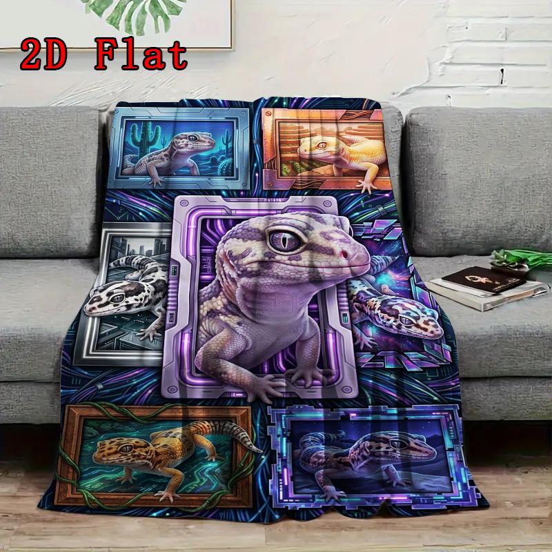 Cyber Gecko Frames 2D Flat Pattern Flannel Blanket, High Quality All Seasons, Home Decor, Warmth and Comfort, Perfect for Christmas Gifts.
