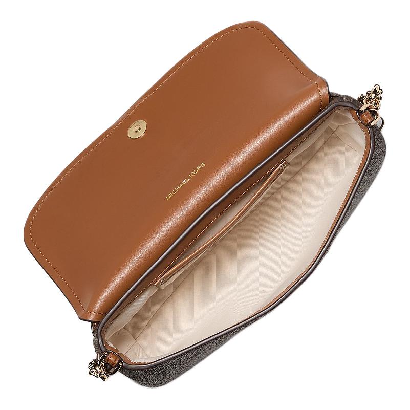 Michael Kors MK Nolita Gold Chain Logo Print Coated Canvas Faux Leather Shoulder Crossbody Bag Small Women bags Brown 32S6GY5C5B-VANILA