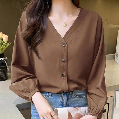 Women Blouses Shirts 2025 Spring Long Sleeve Women Blouse Shirt V-Neck Black White Blouse Shirt Women Tops J872