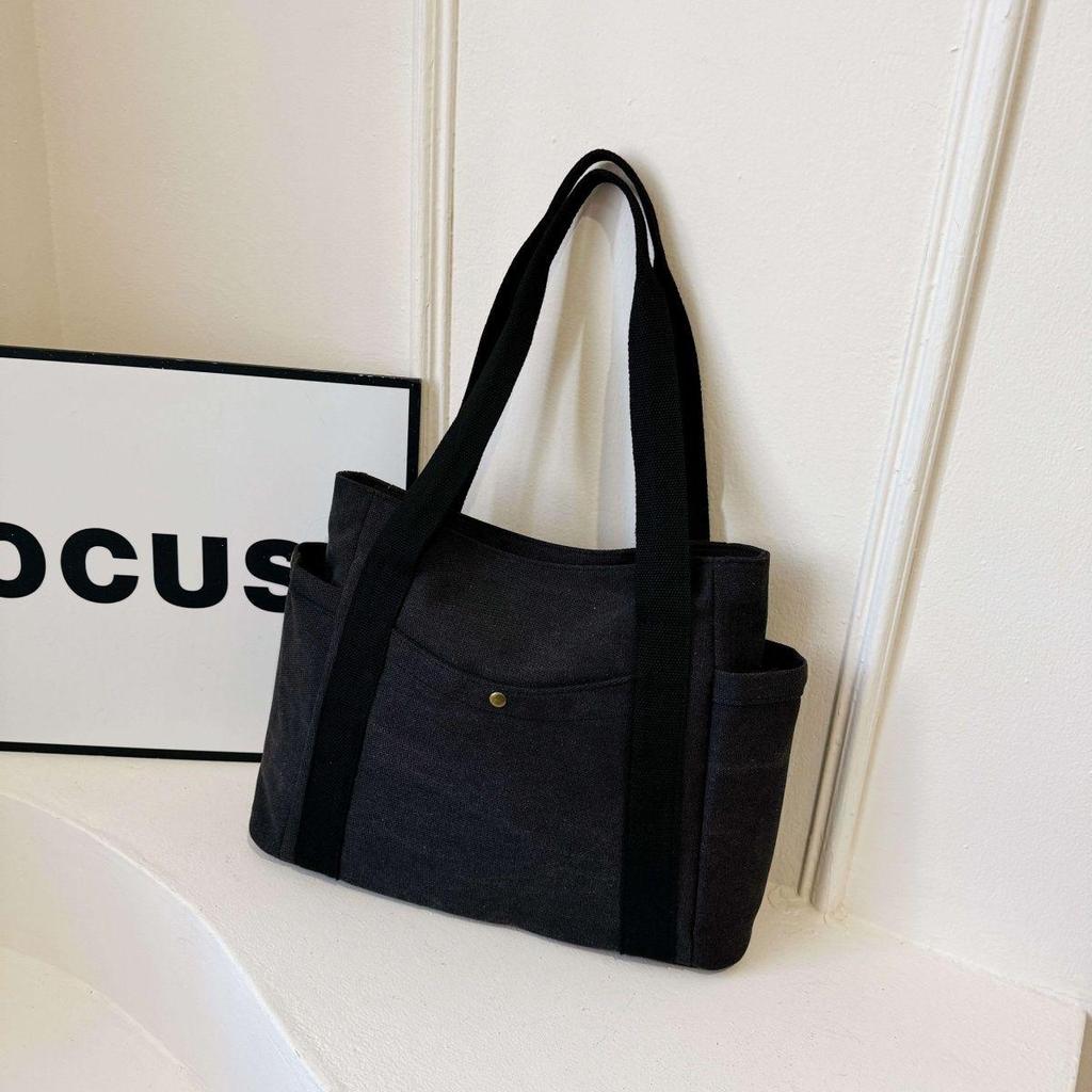 Thick Canvas Tote: Large Capacity, Versatile, Classy Shoulder Bag for Students