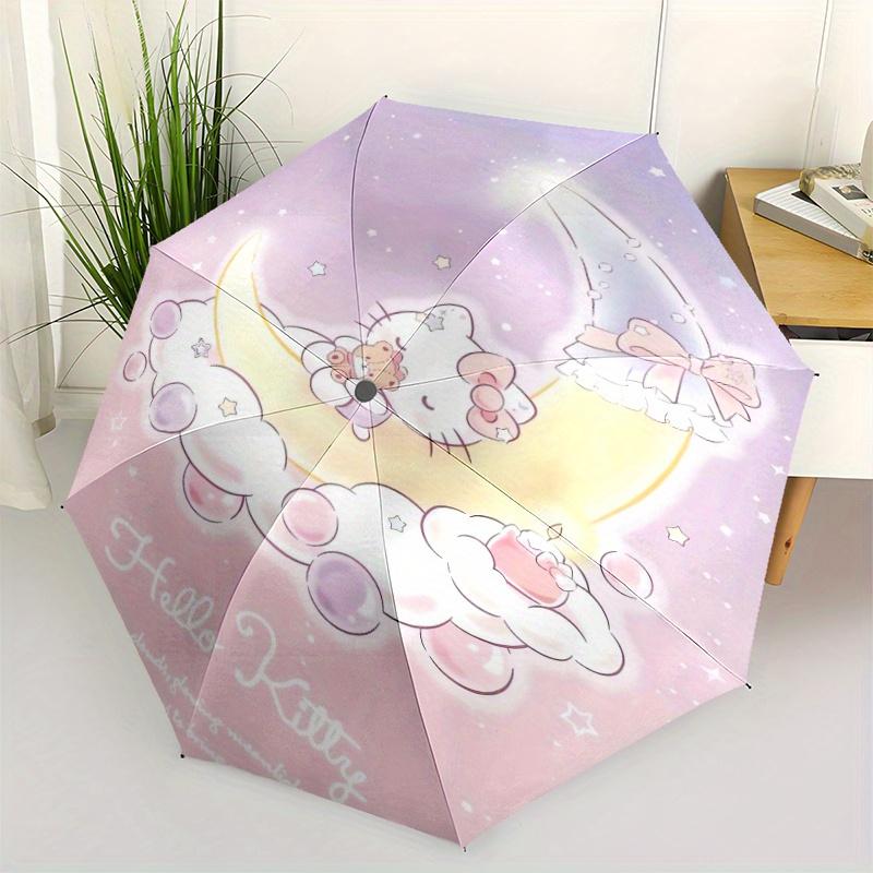 

Moon Hello Kitty Automatic Opening and Closing Umbrella - Small Umbrella Suitable for Various Occasions, Portable 3-Fold Small Umbrella for Men and Wo