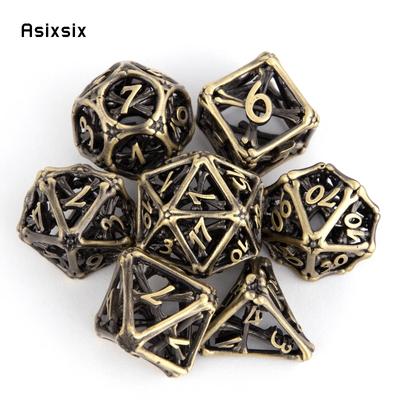 Jeu de dés polyédriques en métal creux, 7 pièces, en os jaune, adapté au jeu de rôle RPG, jeu de société, jeu de cartes