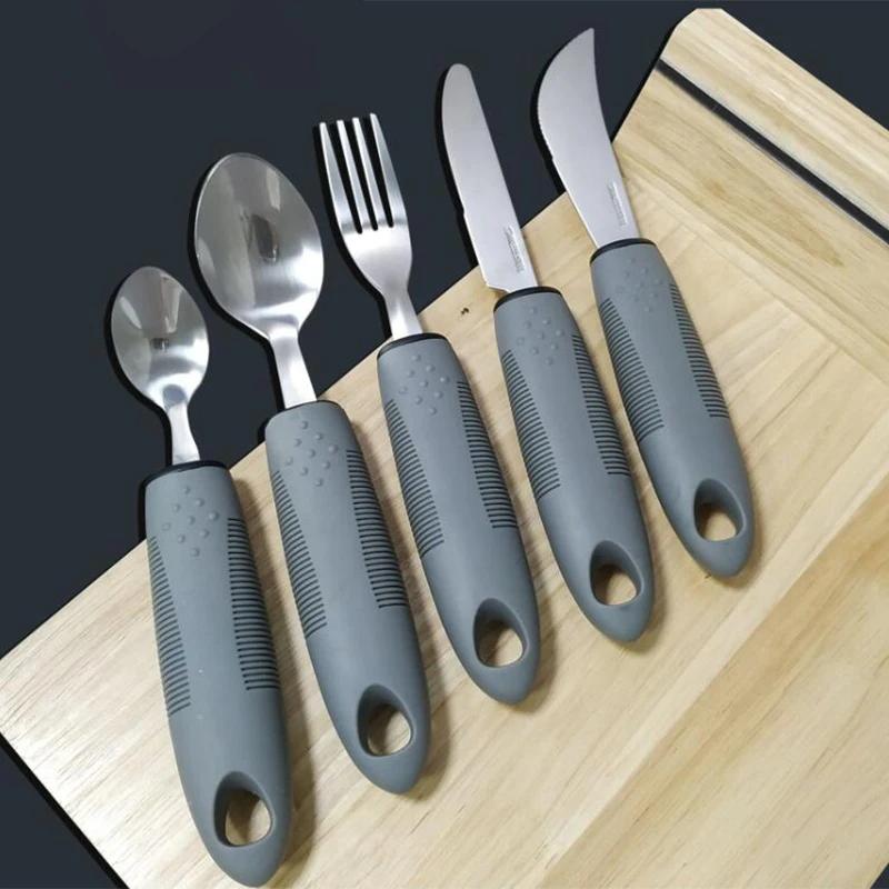 3/4/5Pcs/Set Elderly Adaptive Utensils Disabled Bendable Feeding Dinnerwares Parkinsons Self Training Spoon Fork Tableware