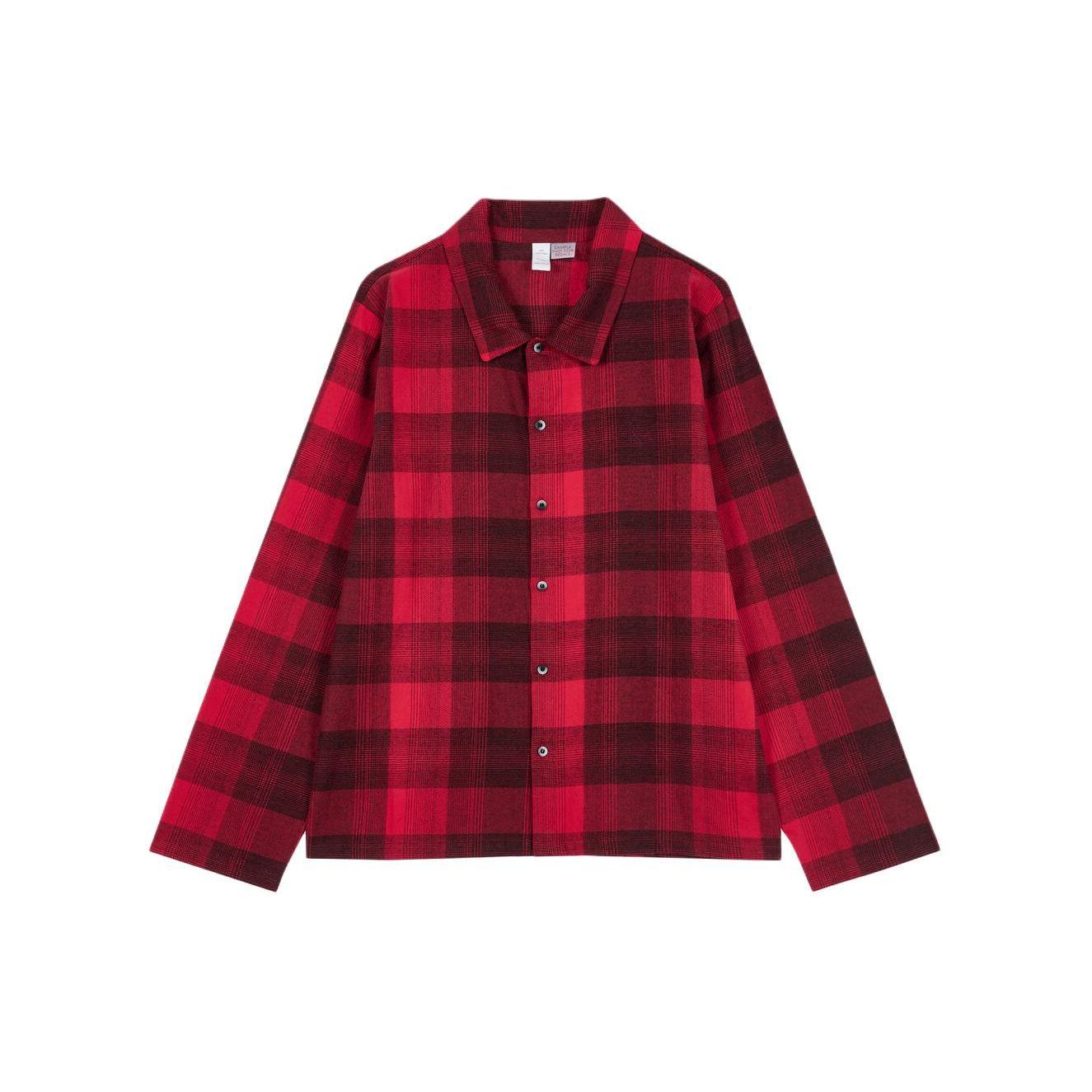 

Calvin Klein Plaid Notched Collar Single-Breasted Long Sleeve Pajama Top Men tops Red Black NM2461-K94 S