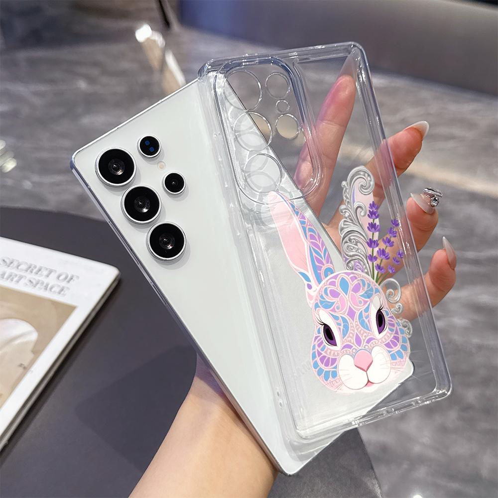 Pastel Rabbit with Lavender Case for Samsung Galaxy S26 S25 S24 S23 S22 S21 S20 FE Plus Soft TPU Slim Fit Shockproof Cover