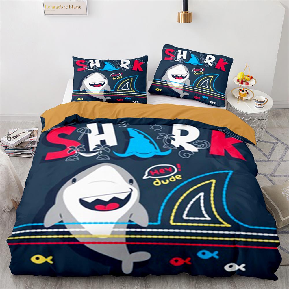 Комплект пододеяльника Акула Мультяшный узор с морскими животными Милый Кавайный — фото 15