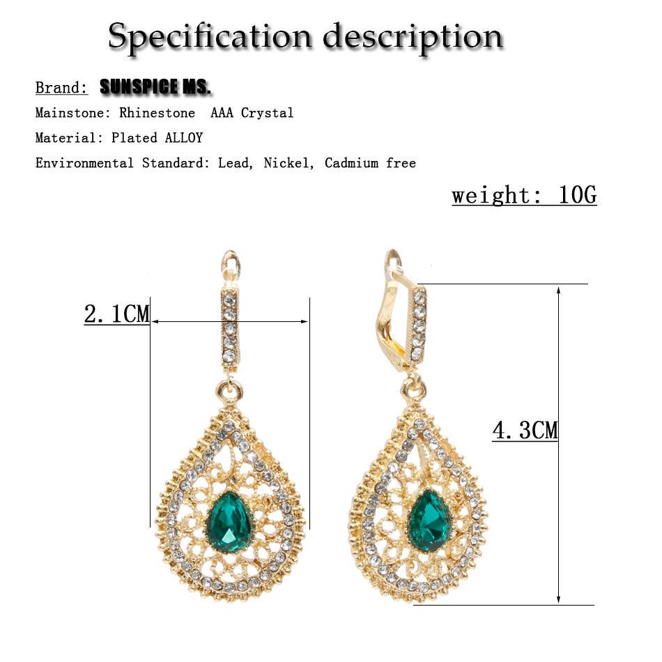 Gold Color Water Drop Dangle Earrings for Women Ethnic Wedding Jewelry Hollow Flower Rhinestone Bridal Gifts
