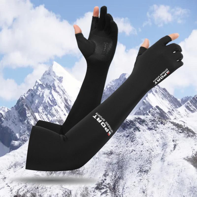 Two-finger sunscreen ice sleeves gloves for women extended five-finger summer ice silk sleeves bare finger arm covers fishing and driving men average size