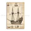 Age of sails french vintage sailing ships Boat project  Leonardo da Vinci drawing Metal Design Vintage Cinema Tin Sign Poster