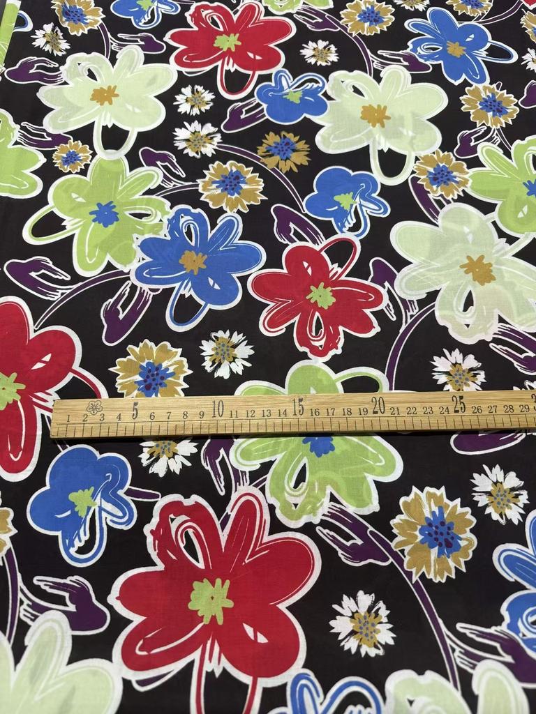 100% 60S High-Density Poplin Cotton - Digital Floral Print, Skin-Friendly, Premium Women's & Kids' Clothing Fabric