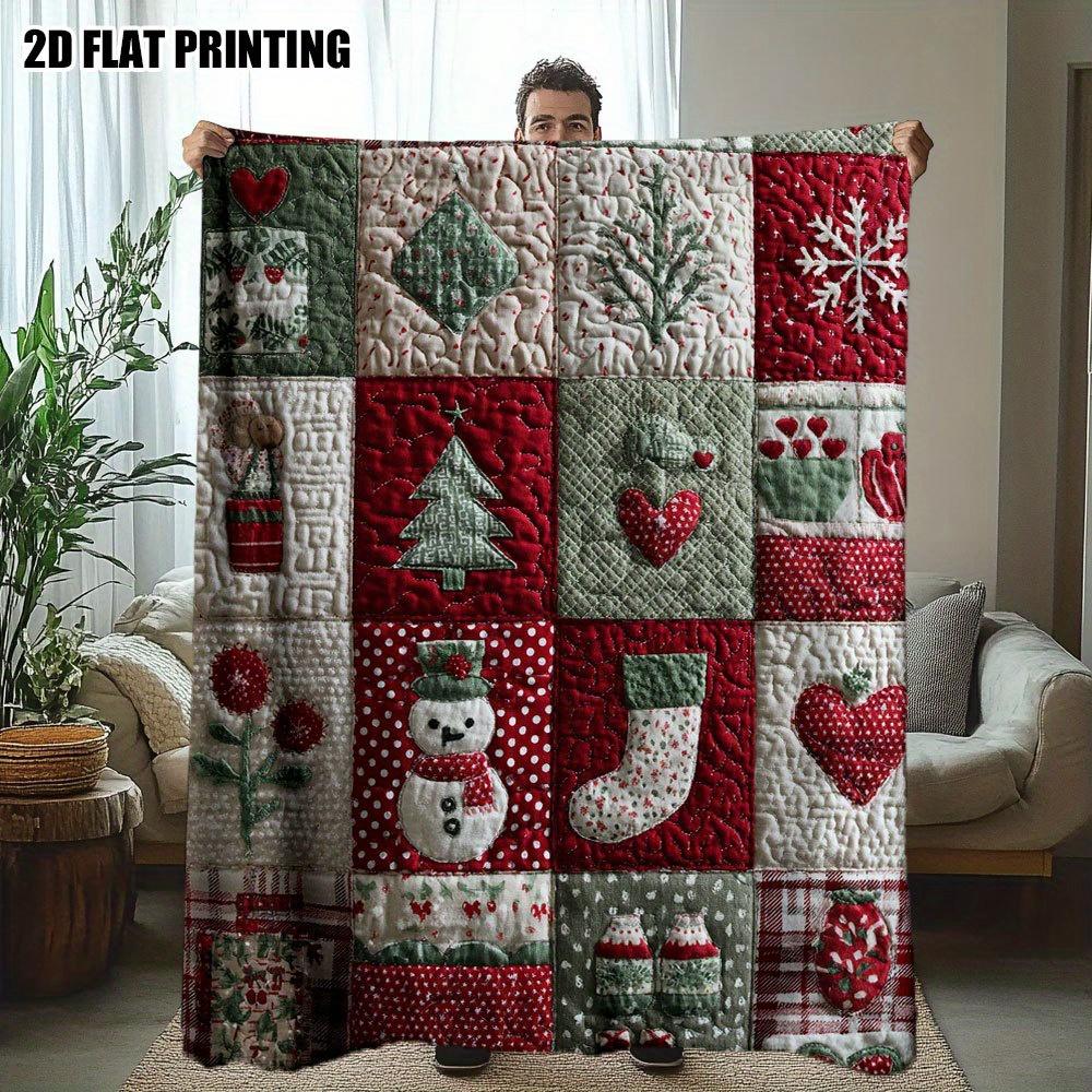 Christmas Plush Throw Blanket Red Green White Holiday Patterns with Trees Snowflakes Soft All Season Sofa Bed Decor Xmas Gift