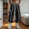 INCERUN Men Elastic Waist Hit Color Belt Casual Thin Harem Pants with Pockets