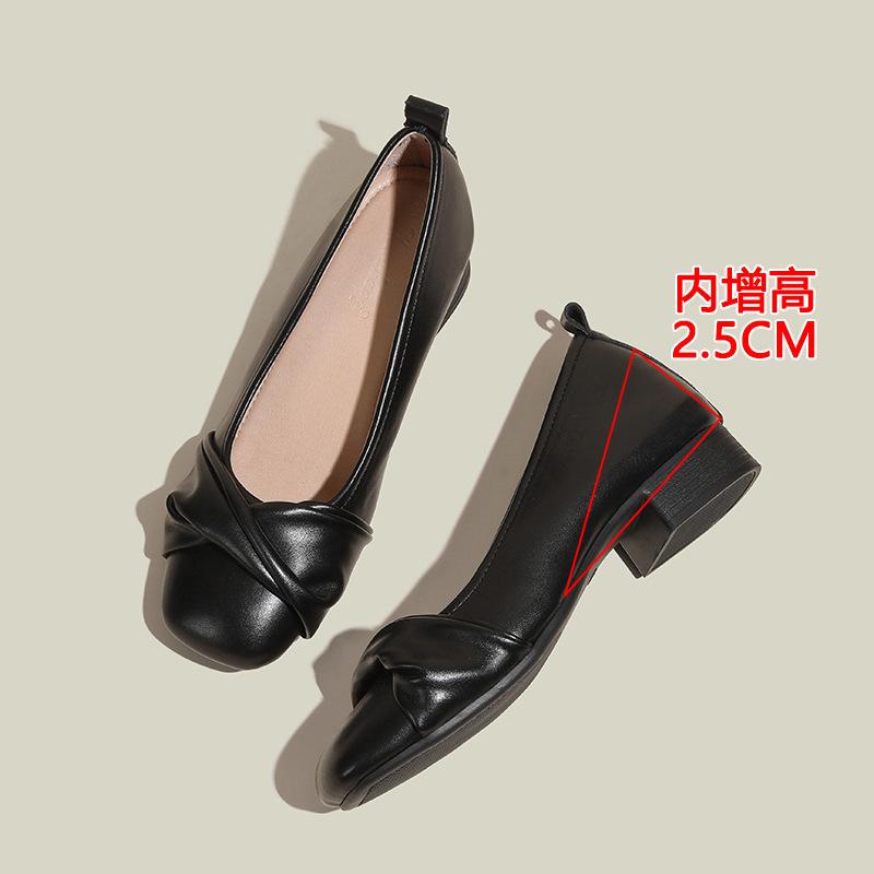 The Inner Height Is Increased by 6cm Apricot Single Shoes for Women's New Gentle Wind Shoes with Skirts and Small Shoes.