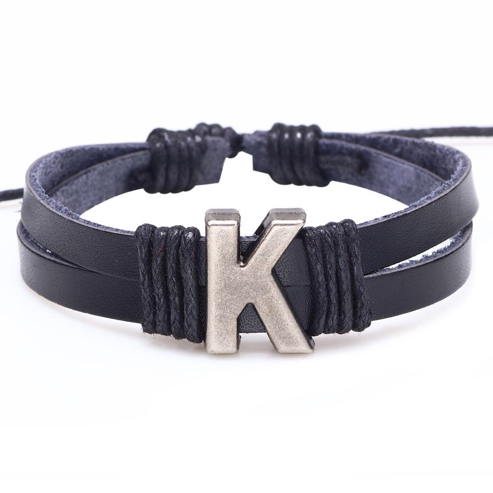 Handmade Woven Leather Bracelet with English Letter Charms