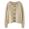 Women's 100% Pure Wool Cable Knit Cardigan – European Style, Thickened, Warm, Loose, Niche Design.