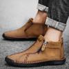 2025 Winter Men's Large Size Shoes Hand-stitched Men's Casual Fashion High-top Warm Martin Boots Leather Shoes