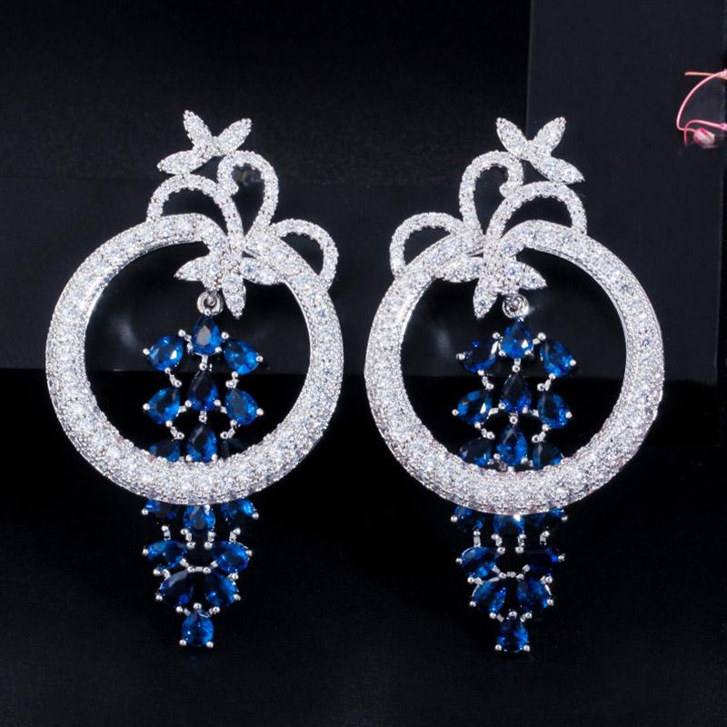 CMM Geometric Round Dangle Drop Long Royal Blue Earrings Luxury Women Wedding Evening Party Jewelry