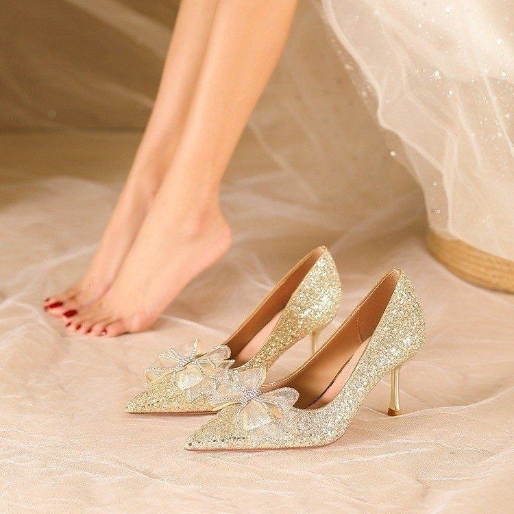 French temperament thin heel light mouth single shoes women's new high-end sense versatile comfortable bow women's high heels