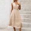 2026 Spring/Summer Women's Elegant Sleeveless V-Neck Pleated Long Dress