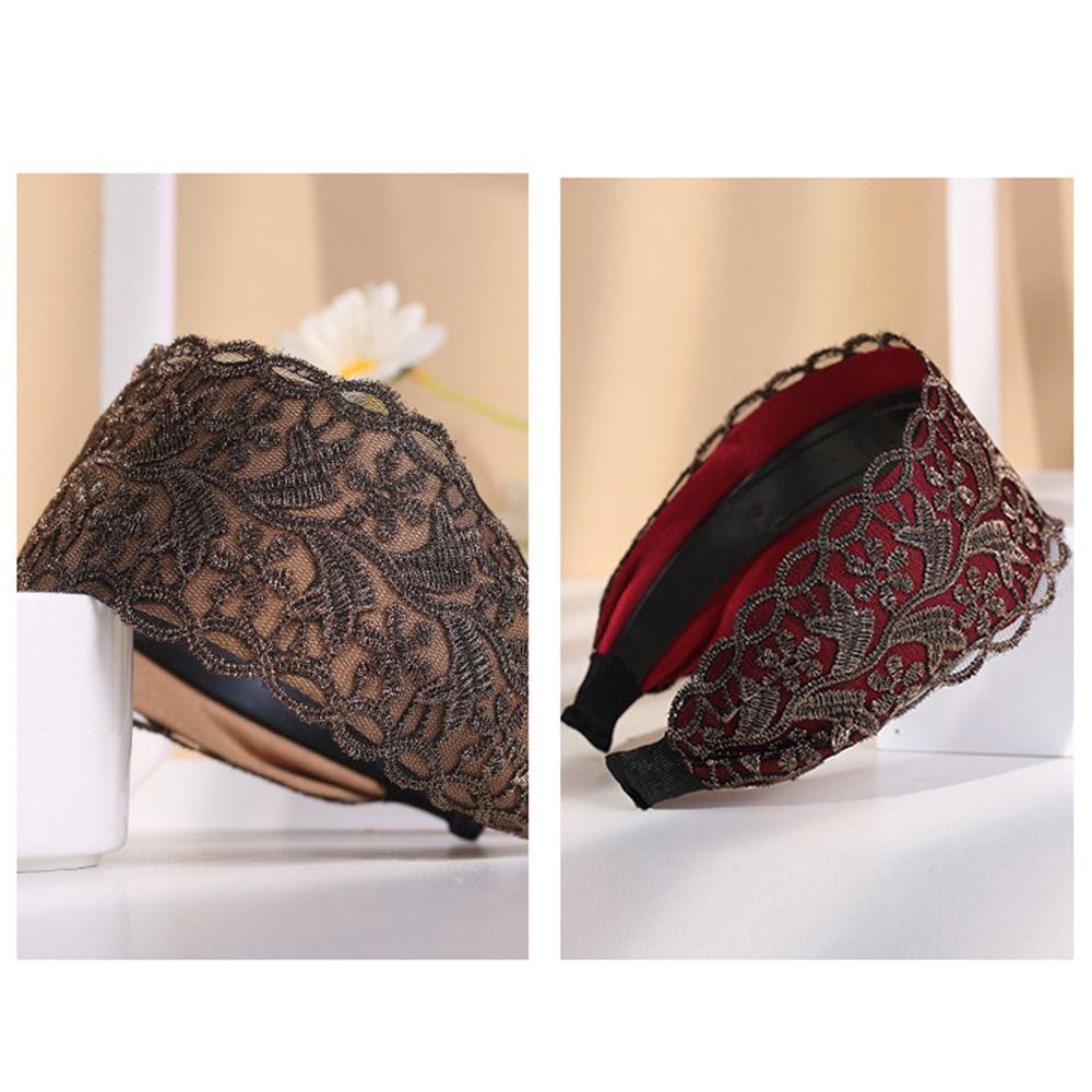 Flowers Lace Mesh Hair Band Wide Side Hollow Headwear Ins Women Lace Hairbands Girls