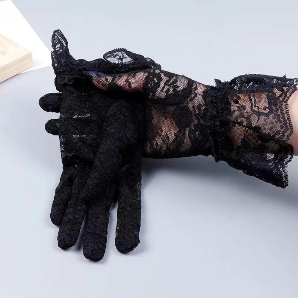 Guanti da Donna in Rete Sottile e Pizzo, Guanti alla Moda con Volant a Dita Intere per Protezione UV da Guida, Traspiranti e Resistenti al Sole, Accessori per le Mani