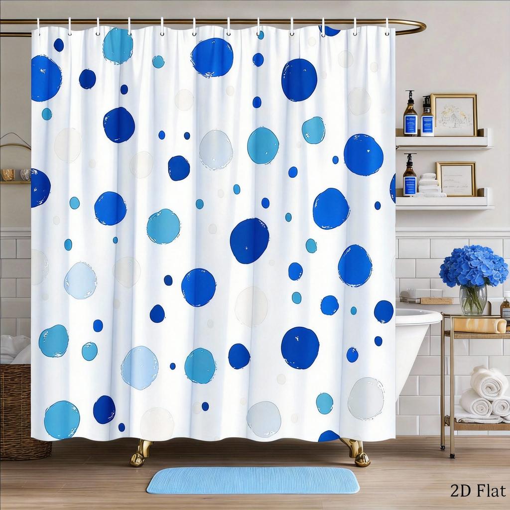 Abstract Point Shower Curtain Green, Orange And Beige White Circle, Minimalist Modern Art Of Contemporary Bathroom Decoration