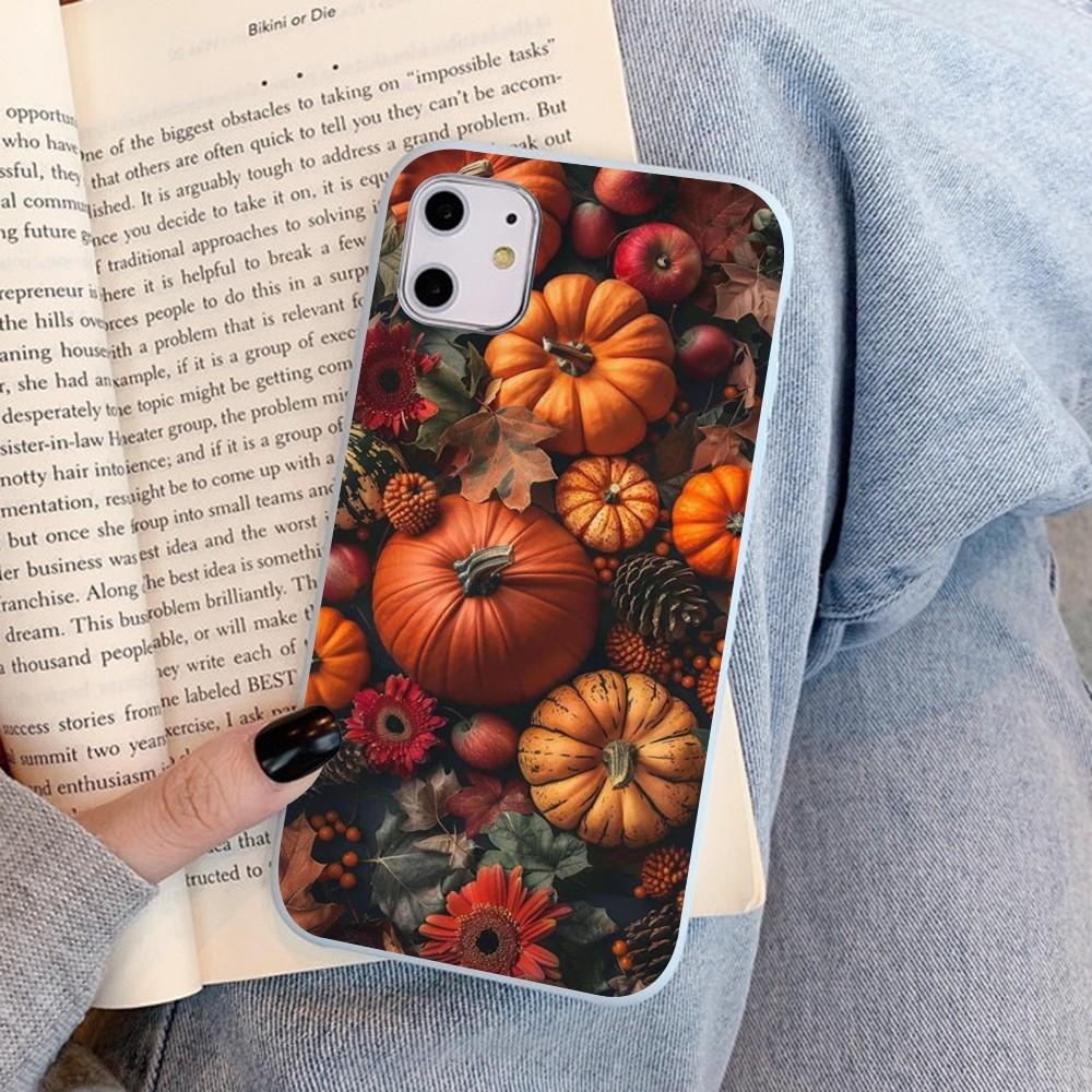 Pumpkin Happy Fall Autumn Phone Case For IPhone 14 11 12 13 Mini Pro Xs Max 8 7 6 6S Plus X XR Solid Candy Color Case