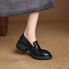 Krazing Pot Sheepskin Autumn Winter Shoes Slip on Chunky Heels Oxford Shoes Size 43 Round Toe Deep Mouth Waterproof Pumps