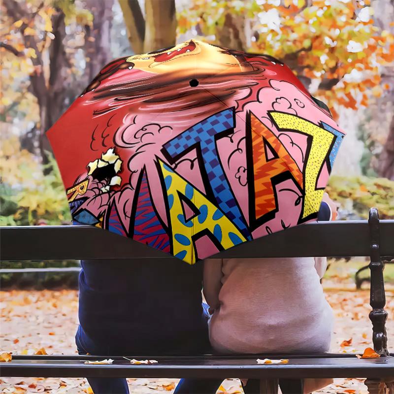 1 PC Automatic Folding Umbrella - Tazmanian Devil Pattern Portable Foldable Design With 8 Ribs Christmas Birthday Gifts