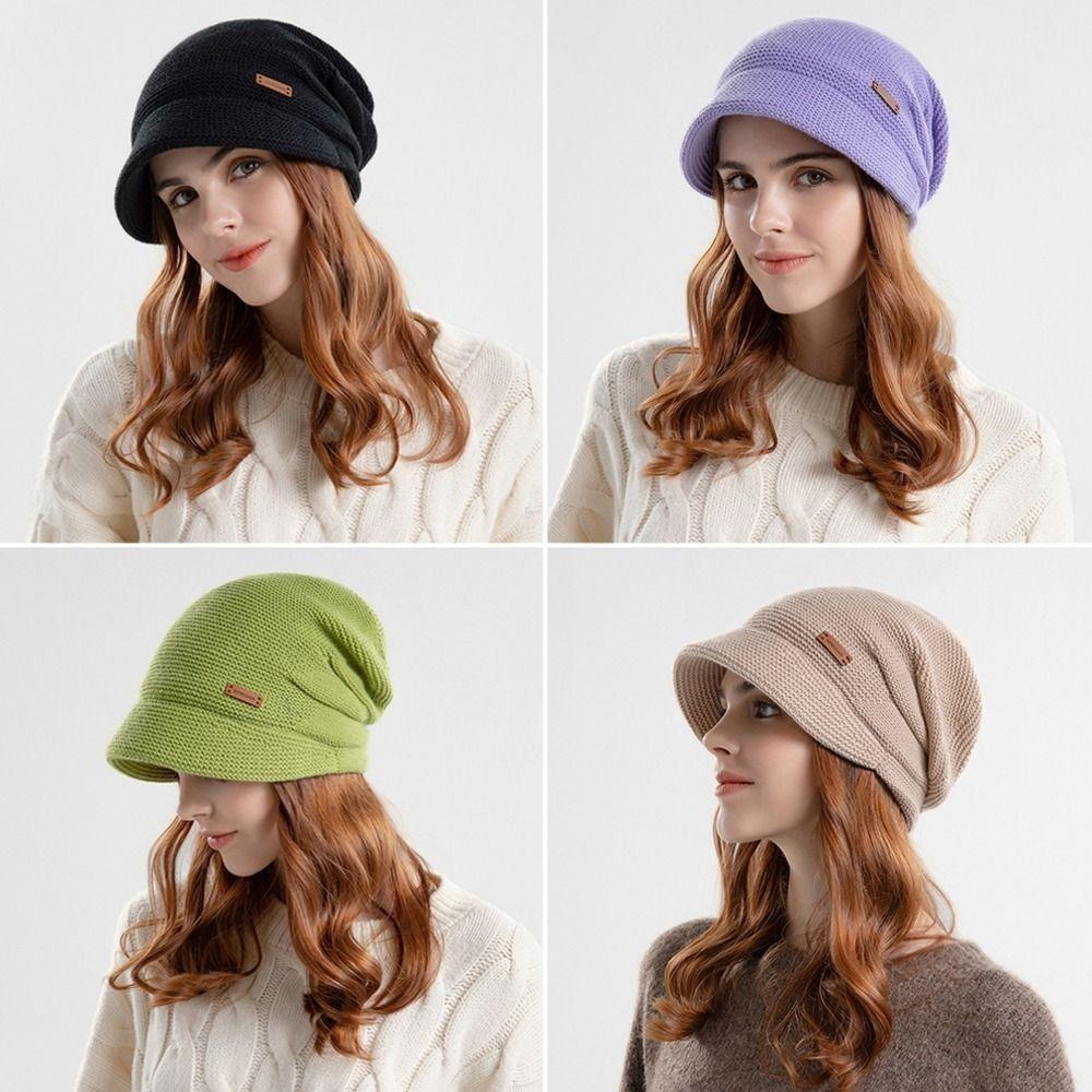 Short Brim Beanies Fleece Lined Ear Protection Fashion Knitted Hat  Autumn Winter
