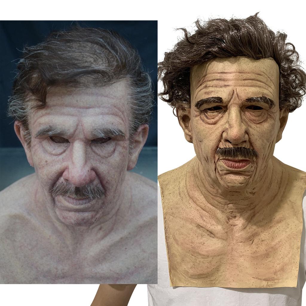 New Halloween Grandpa Wig and Mask Set Bald old man's terrifying mask