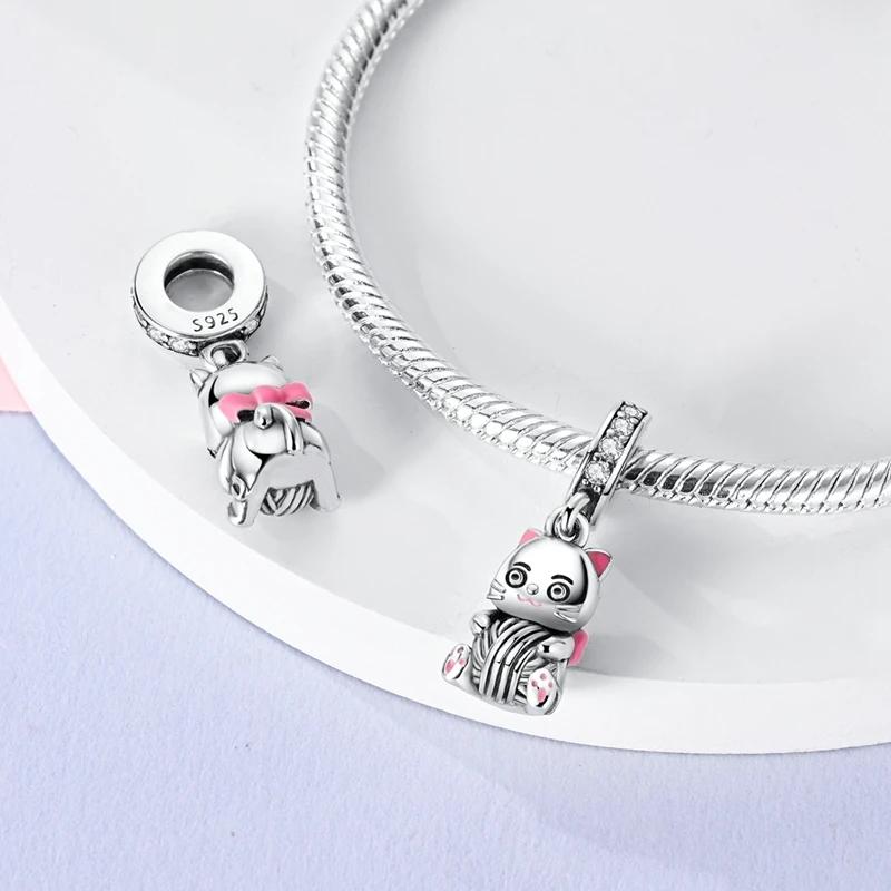 Charms Platacute Cat Playing String Ball Beads Fit Originalbracelets Charms For Women Jewelry Diy Making Gifts